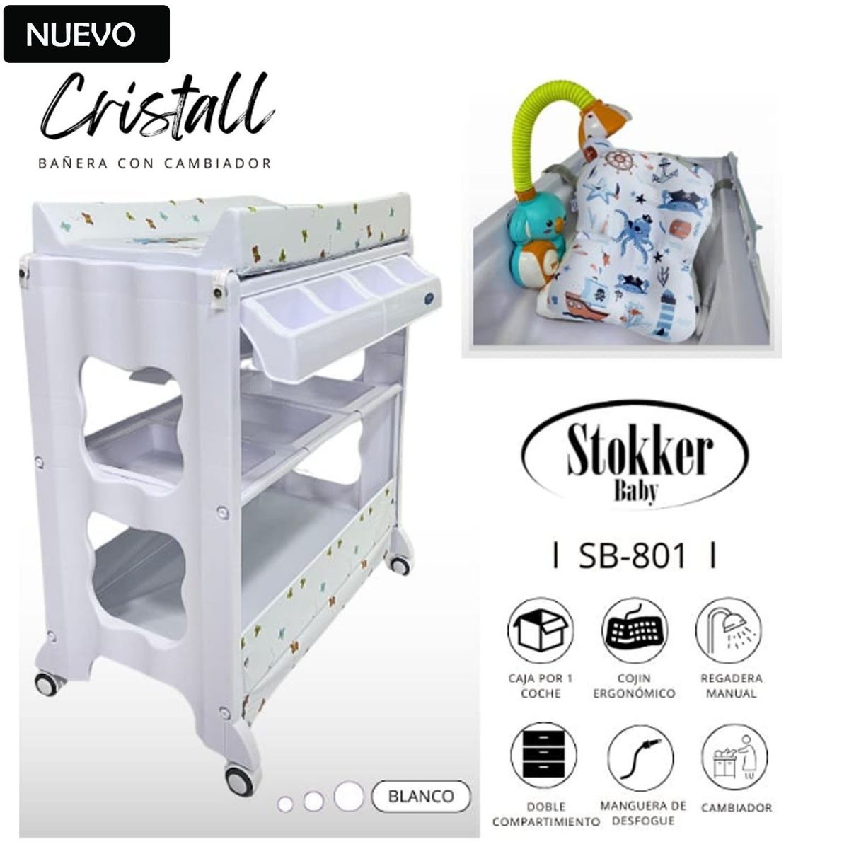 STOKKER BABY - Bañera con Cambiador Cristall Blanco