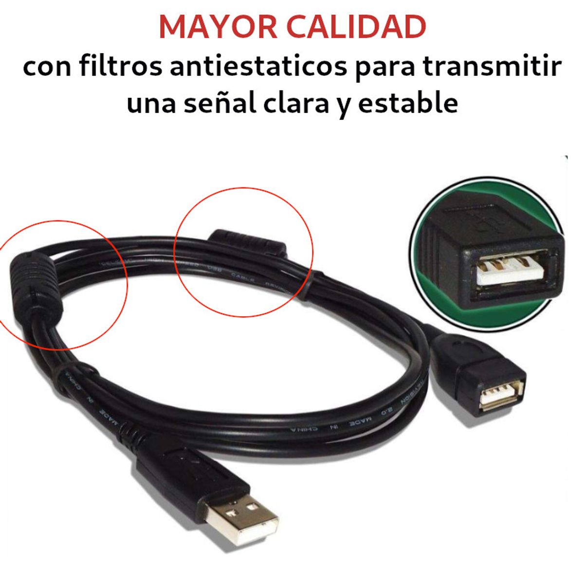 GENERICO - Cable Extensor Usb Extension Macho Hembra Filtro Antiestatic
