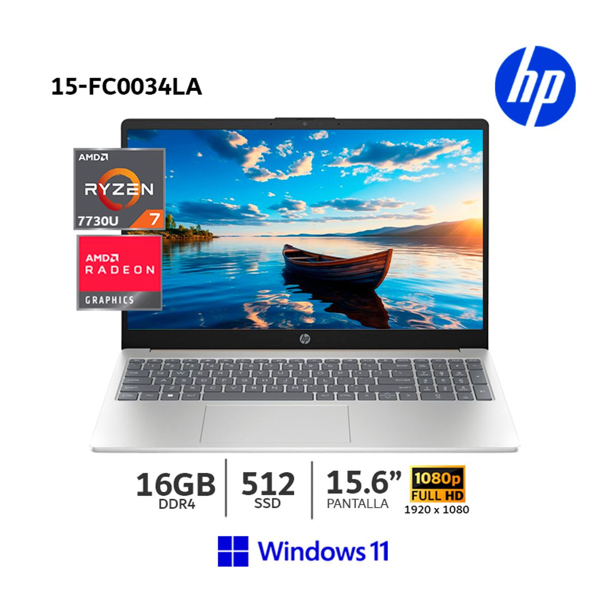 HP - Laptop HP 15-fc0034la AMD Ryzen 7 7730U -15.6 FHD 16GB Ram - 512GB SSD - WIN 11 - B26Q3LA