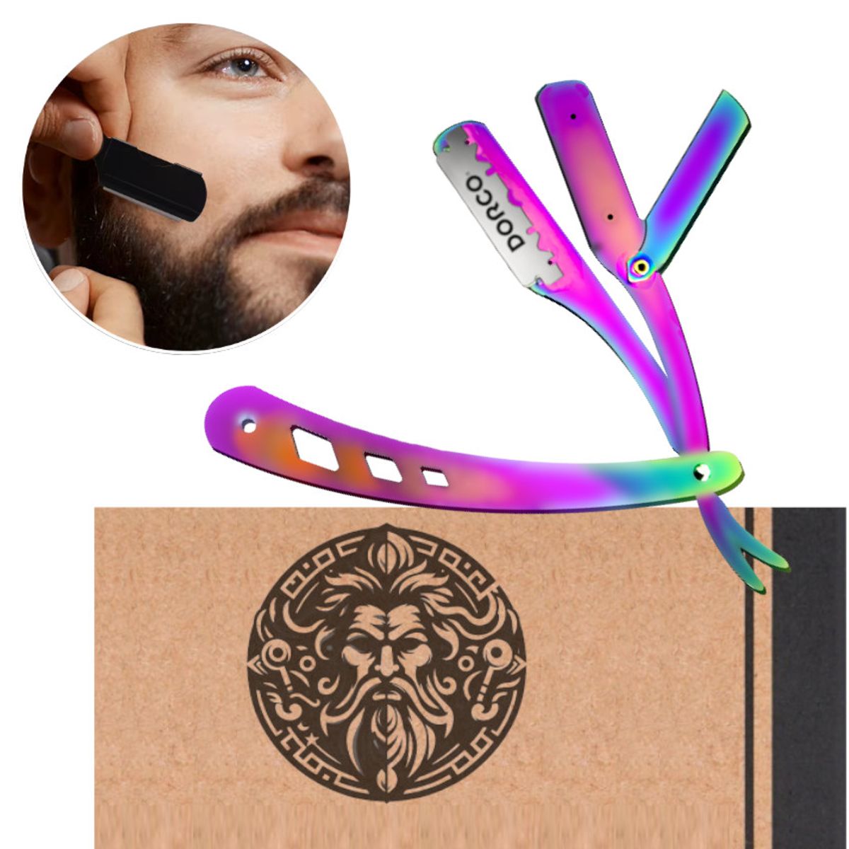 GENERICO - Maquina Acero Navaja Clasica Afeitar Plegable Barba +hojas Rainbow