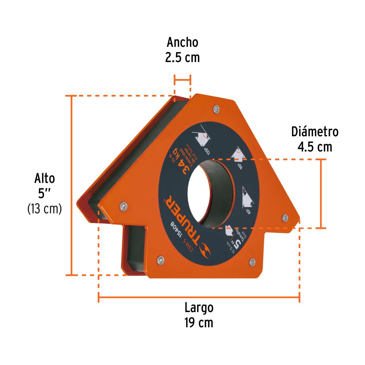 TRUPER - Escuadra magnética 5" para soldar, capacidad 34 kg, Truper