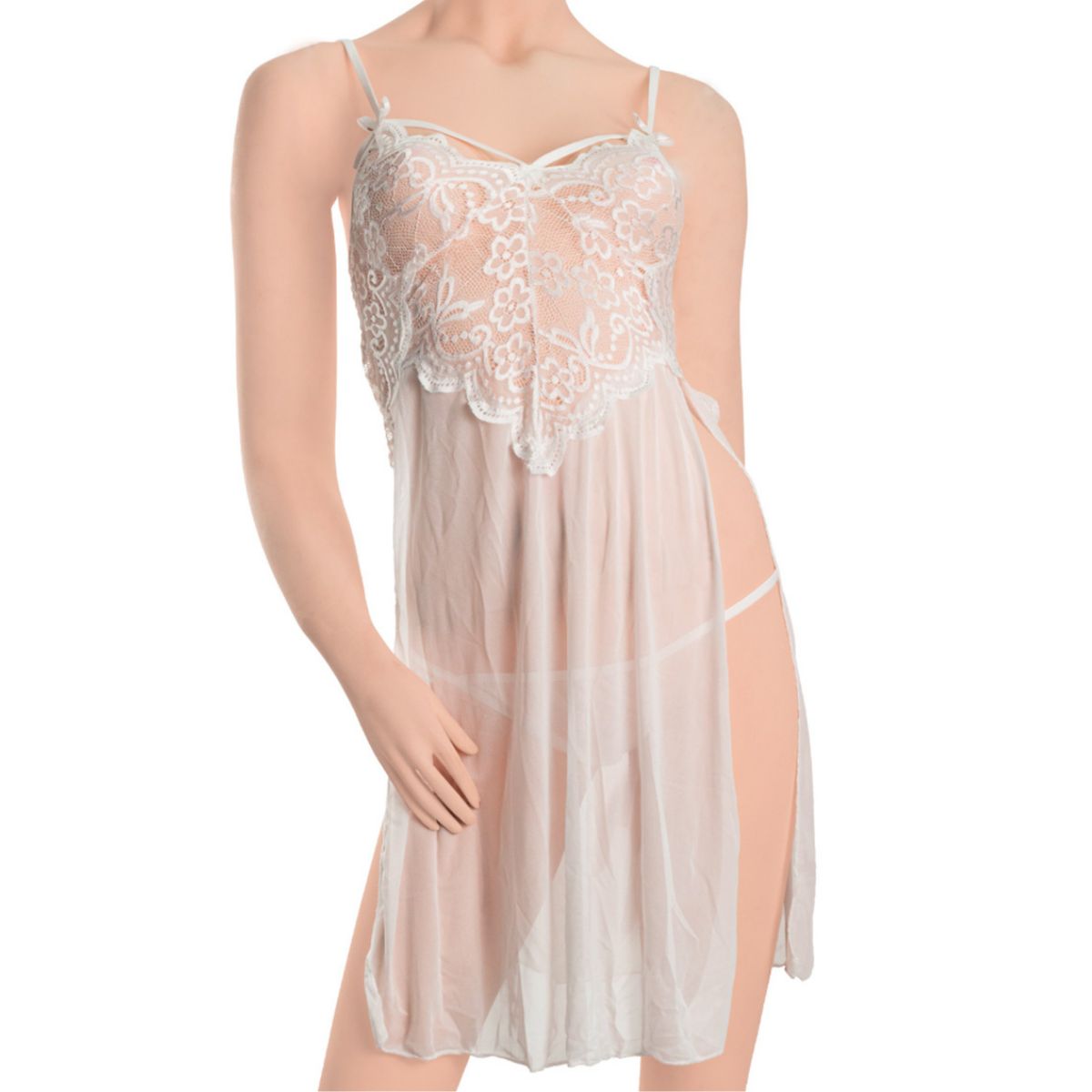 GENERICO - Sexy lencería mujer con tiras de encaje-Blanco talla L