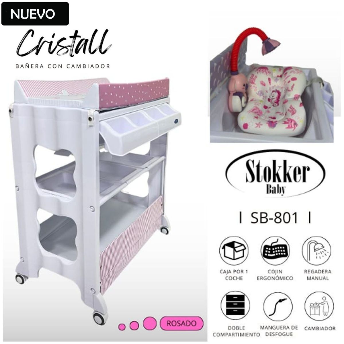 STOKKER BABY - Bañera con Cambiador Cristall Rosado