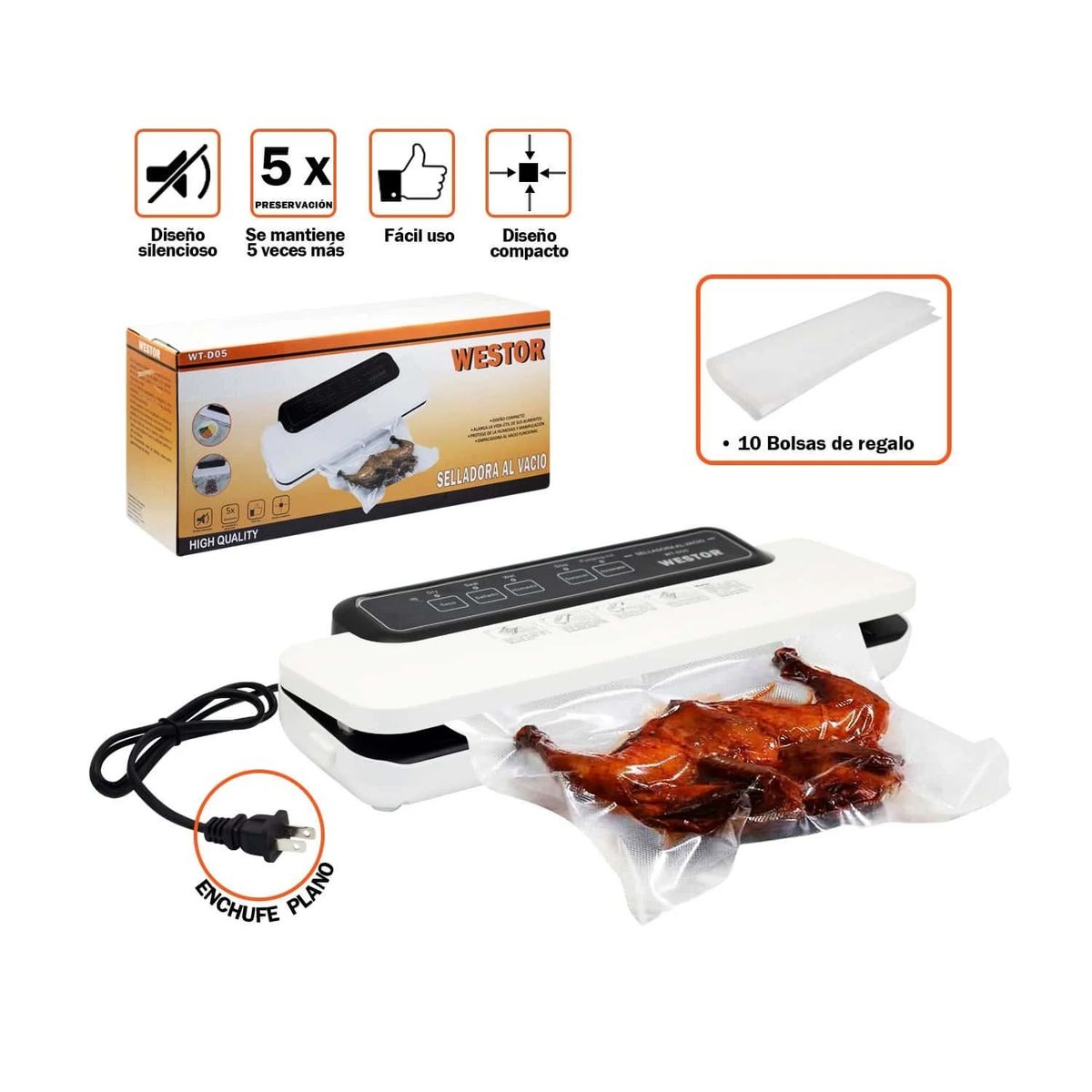 WESTOR - Selladora de bolsa al Vacío WT-D05  37.5 cm Digital