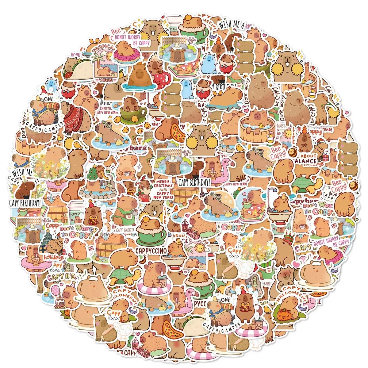 GENERICO - Pack 50 Stickers Vinilo CAPIBARA