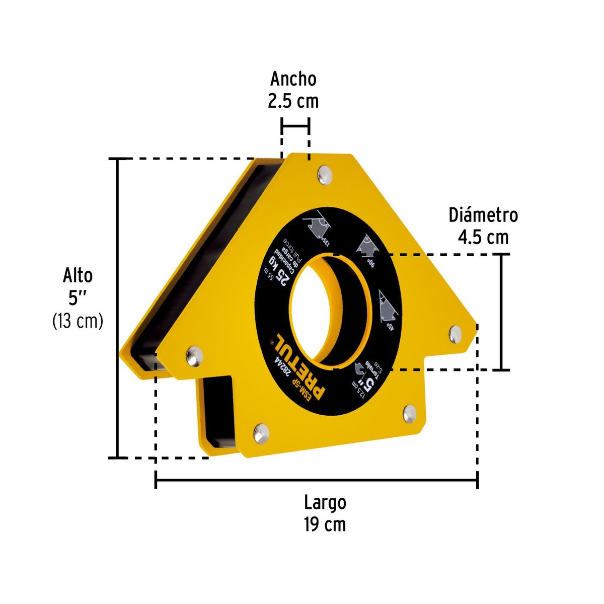 PRETUL - Escuadra magnética 5" para soldar, capacidad 25 kg,  28244 Pretul