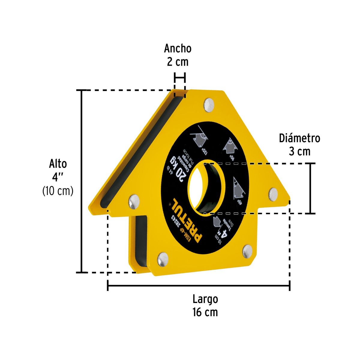 PRETUL - Escuadra magnética 4" para soldar, capacidad 20 kg, Pretul