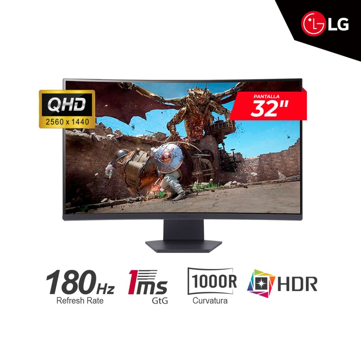 LG - MONITOR GAMING LG UltraGear 32GS60QC-B 32 CURVO QHD 180Hz 1ms HDMI DP
