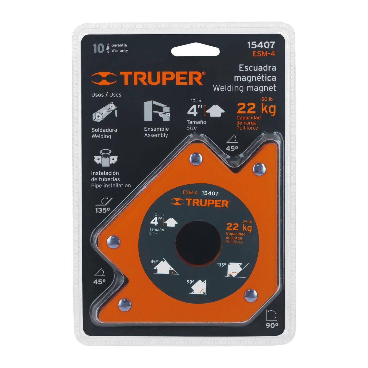 TRUPER - Escuadra magnética 4" para soldar, capacidad 22 kg, Truper