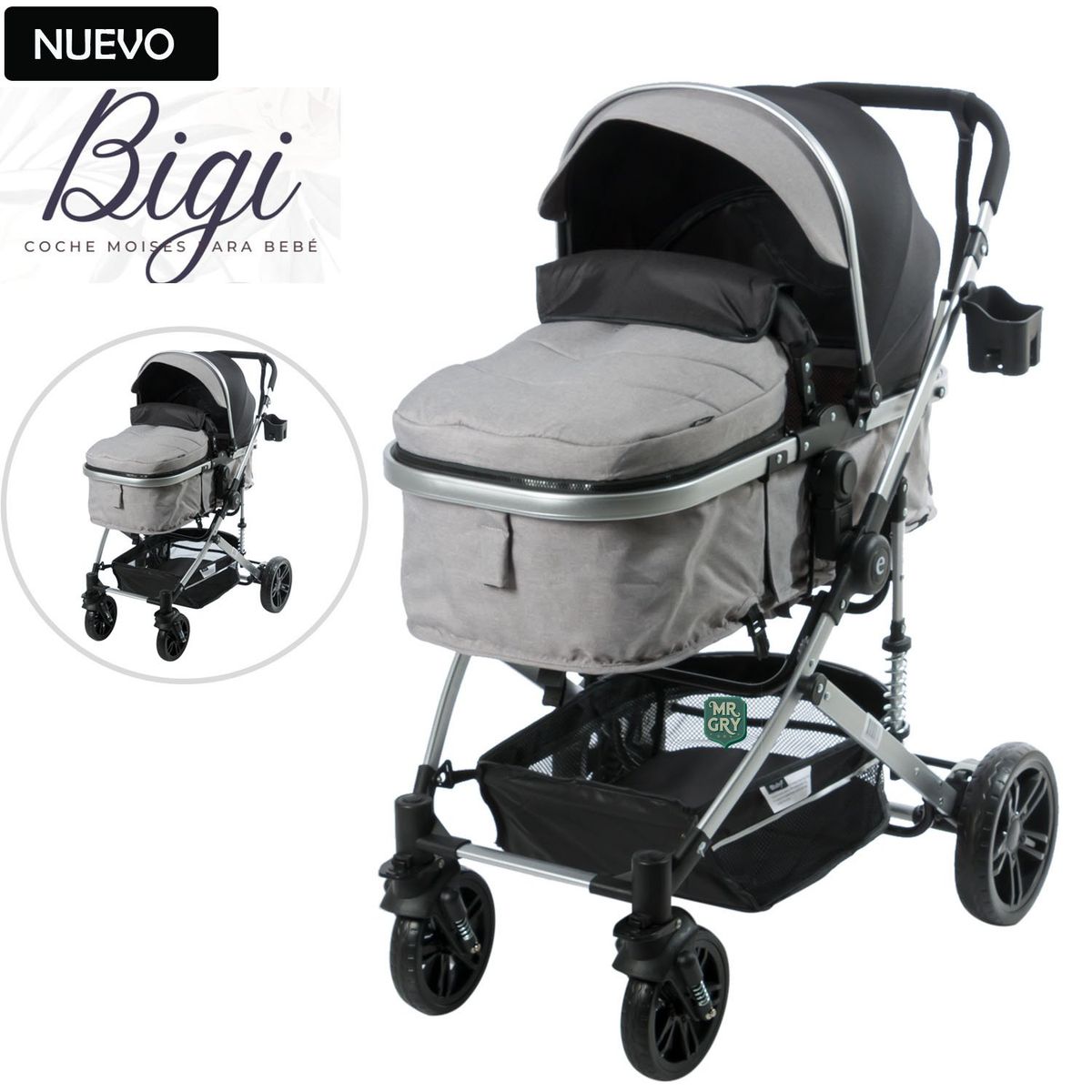 EBABY - Coche Moisés para Bebe BIGI Gris