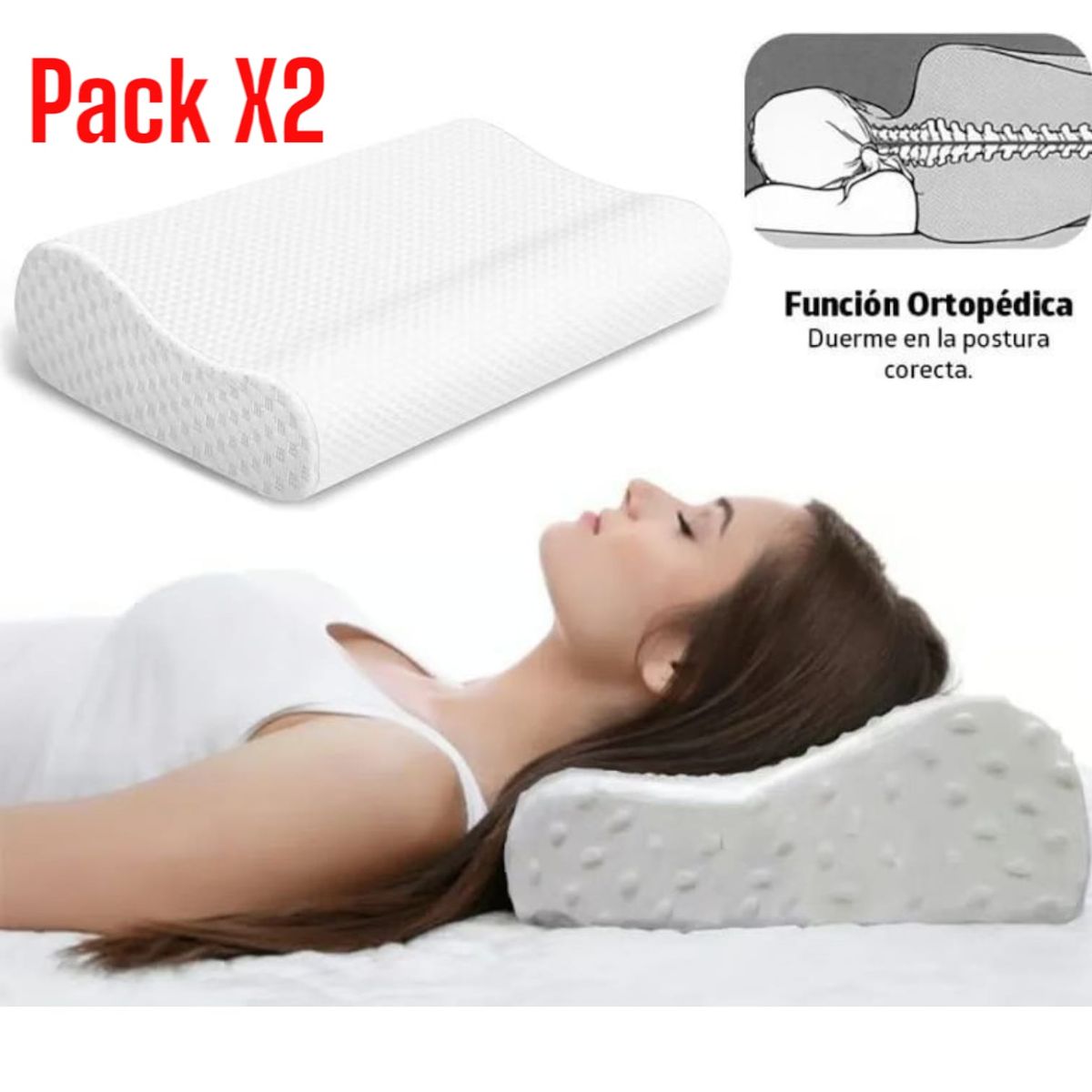 OEM - Combo X2 Almohada Ortopedica Evita Ronquidos Viscoelastica 2 Piezas