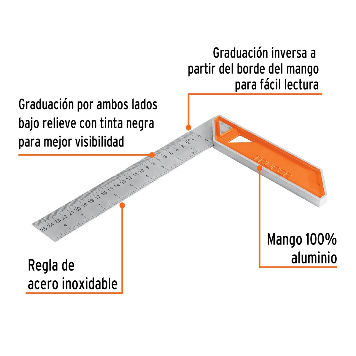 TRUPER - Escuadra 10 para carpintero con mango 100% de aluminio 14374 Truper
