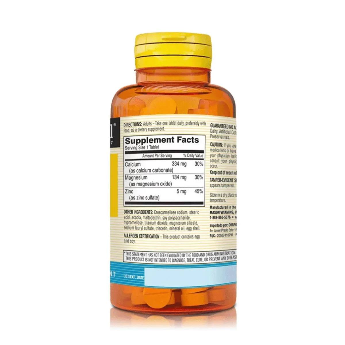 MASON NATURAL - Calcio, Magnesio Y Zinc - Salud Ósea E Inmunidad (100 T) - Mason Natural