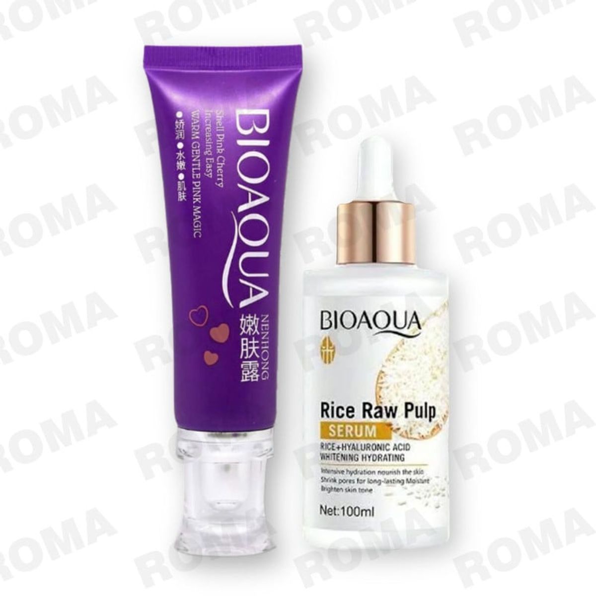 BIOAQUA - PACK CREMA BLANQUEADORA DE ZONAS y SERUM DE ARROZ ÁCIDO HIALURONICO