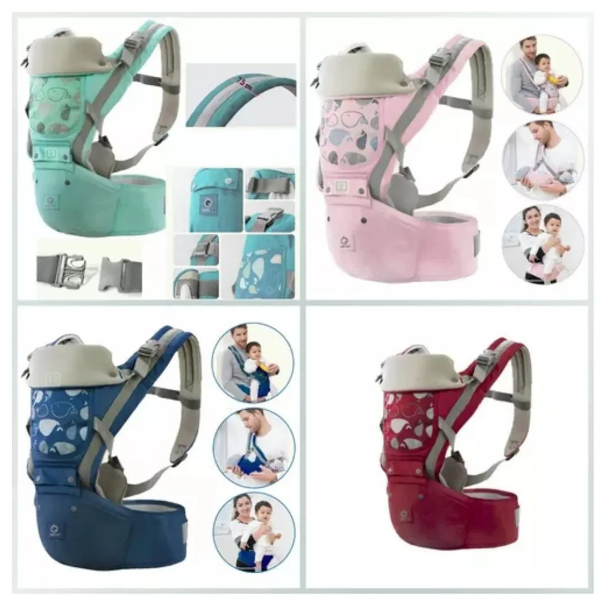 GENERICO - Canguro Ergonómico Portabebé Ballenita 3 en 1 Azul para Niño