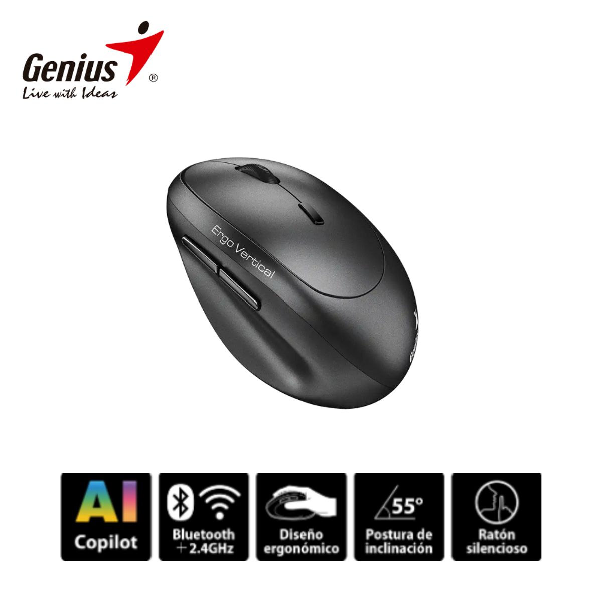 GENIUS - Mouse Genius Ergo 8350S AI copilot BT vertical Dark Grey