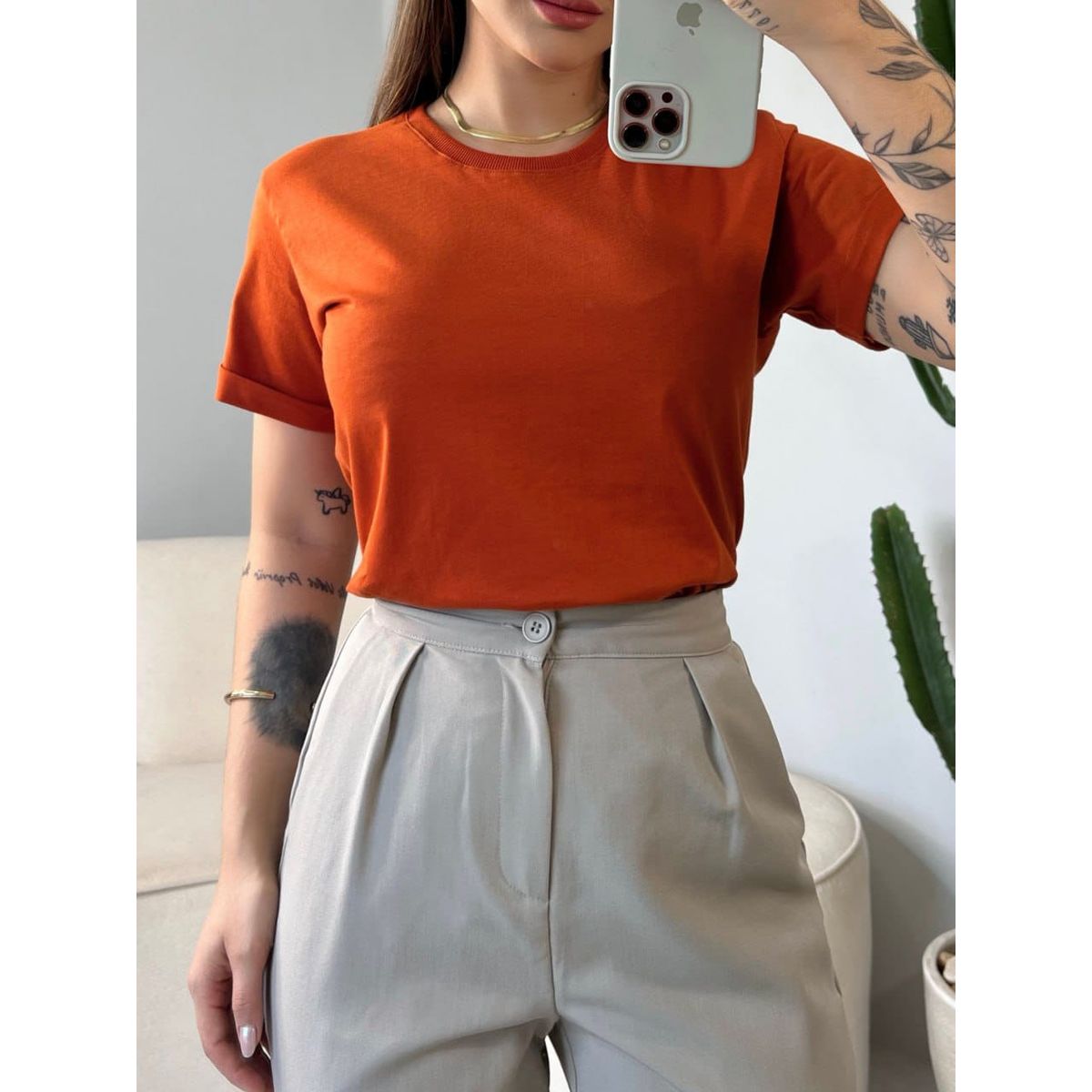 GENERICO - Polo básico manga doblada MUJER