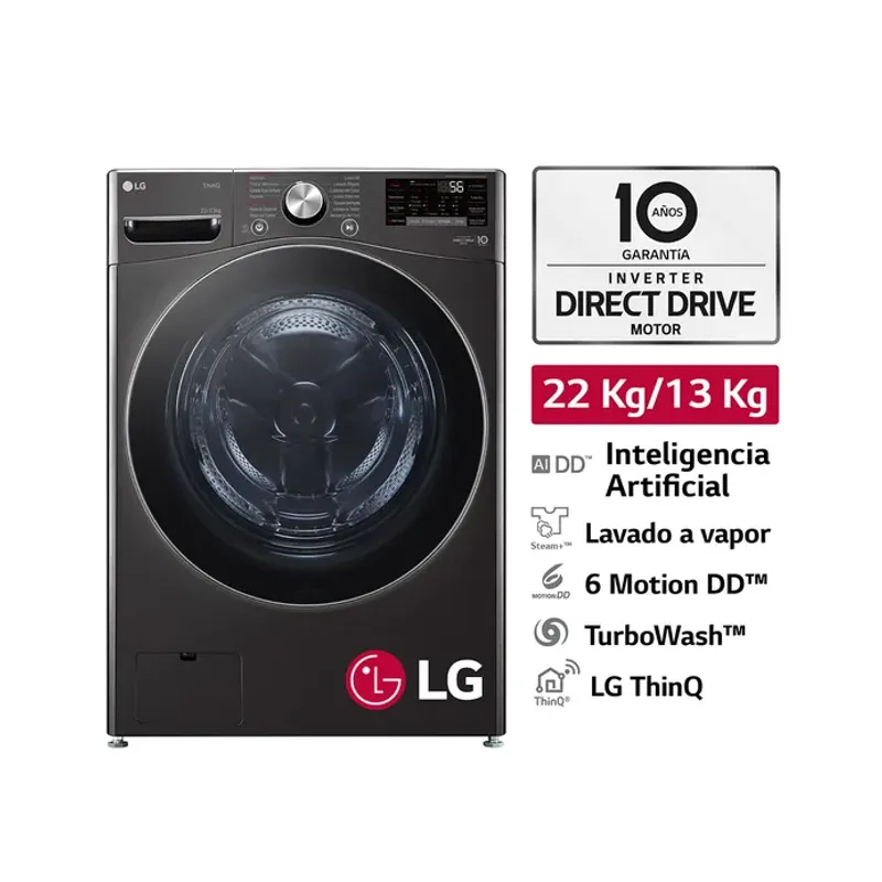 LG - Lavaseca de 22Kg de Lavado y 13Kg de Secado AI DD™ y ThinQ