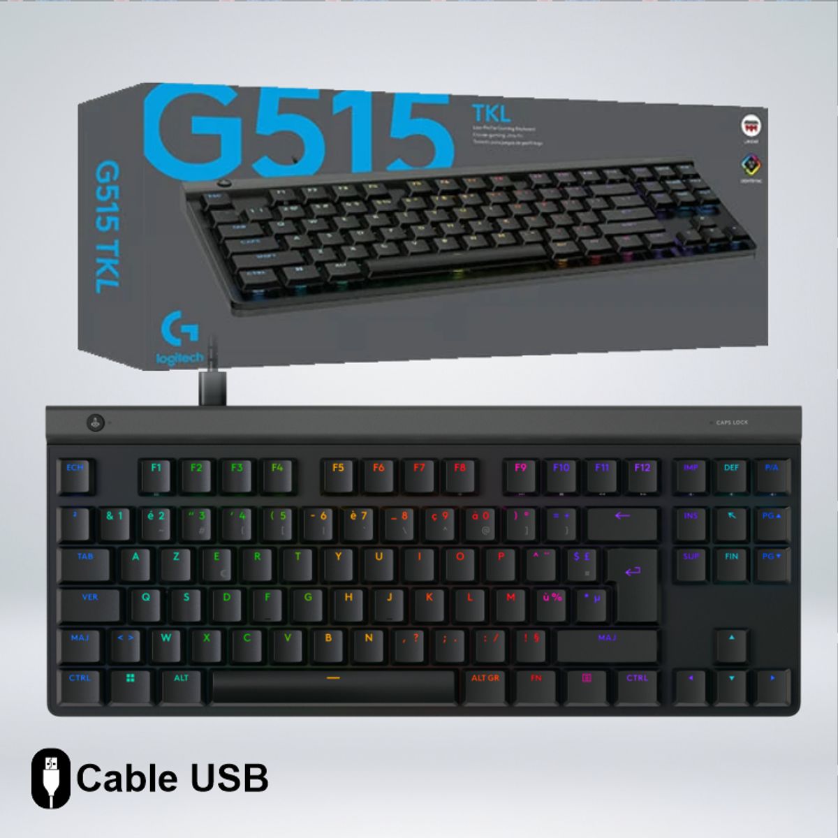 LOGITECH - TECLADO GAMER G515 TKL CABLEADO LIGHTSYNC RGB PBT DOBLE INYECCION