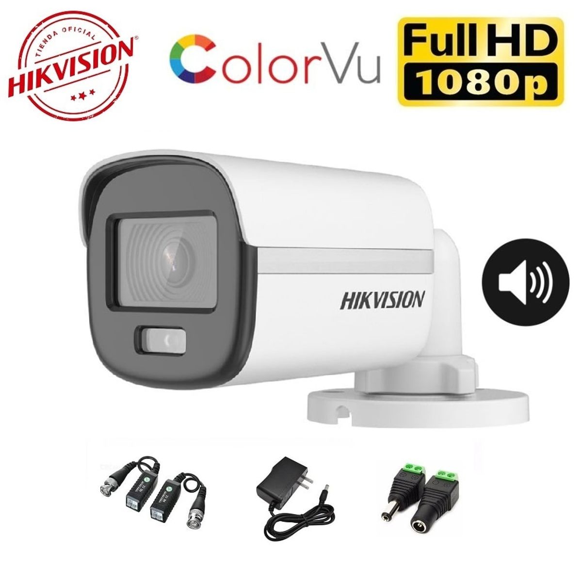 HIKVISION - Cámara Tubo FullHD Color VU AUDIO Hikvision con accesorios