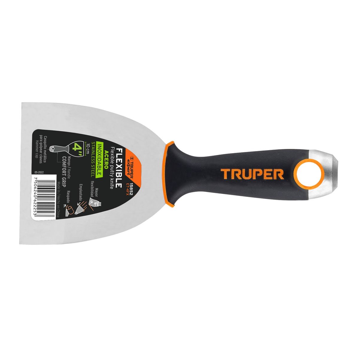 TRUPER - Espátula flexible 4 acero inox mango Comfort Grip 15852 Truper