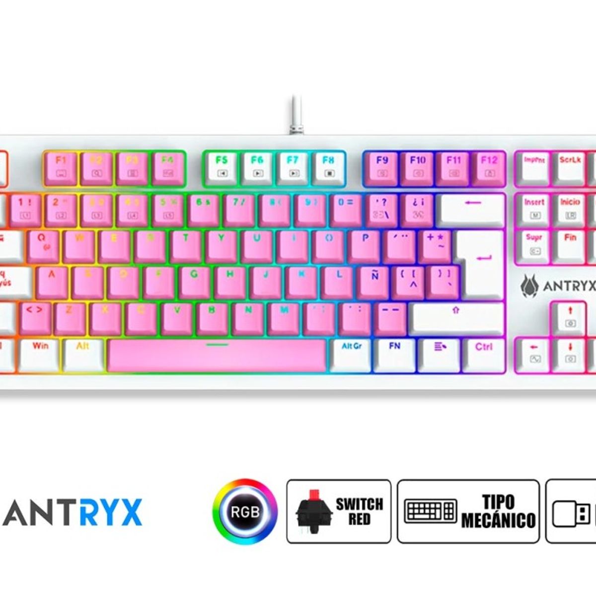 ANTRYX - Teclado Mecánico Antryx MK840 rosado Switch Rojo
