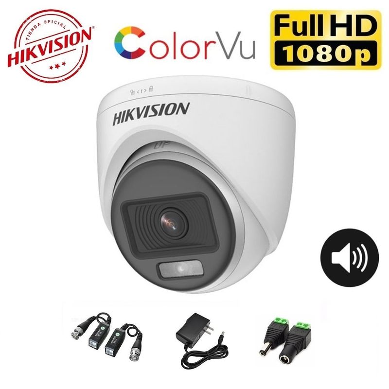 HIKVISION - Cámara Domo FullHD Color VU AUDIO Hikvision con accesorios