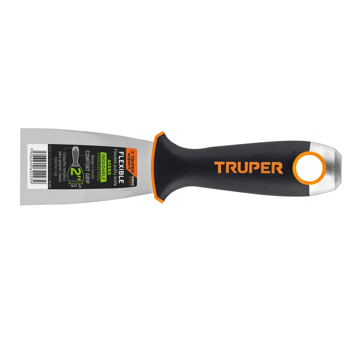 TRUPER - Espátula flexible 2 acero inox mango Comfort Grip Truper