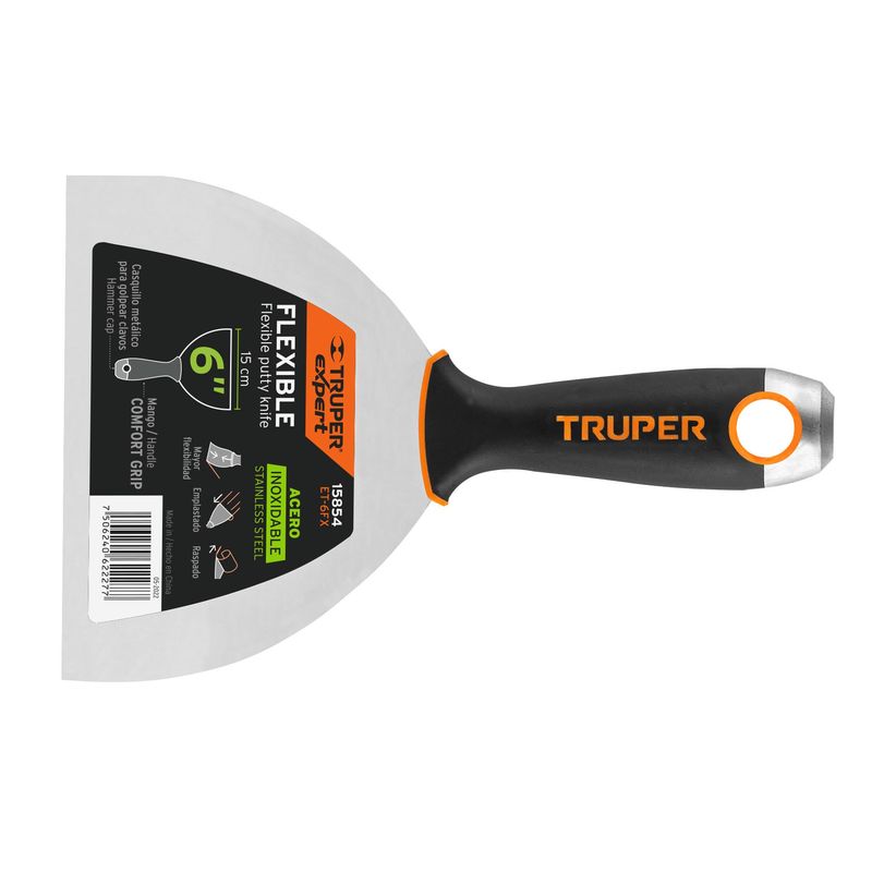 TRUPER - Espátula flexible 6 acero inox mango Comfort Grip Truper
