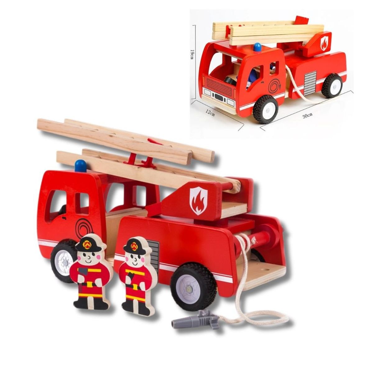 GENERICO - Camión de Bomberos Rojo de Madera con Escalera - Juguete Didáctico para Niños