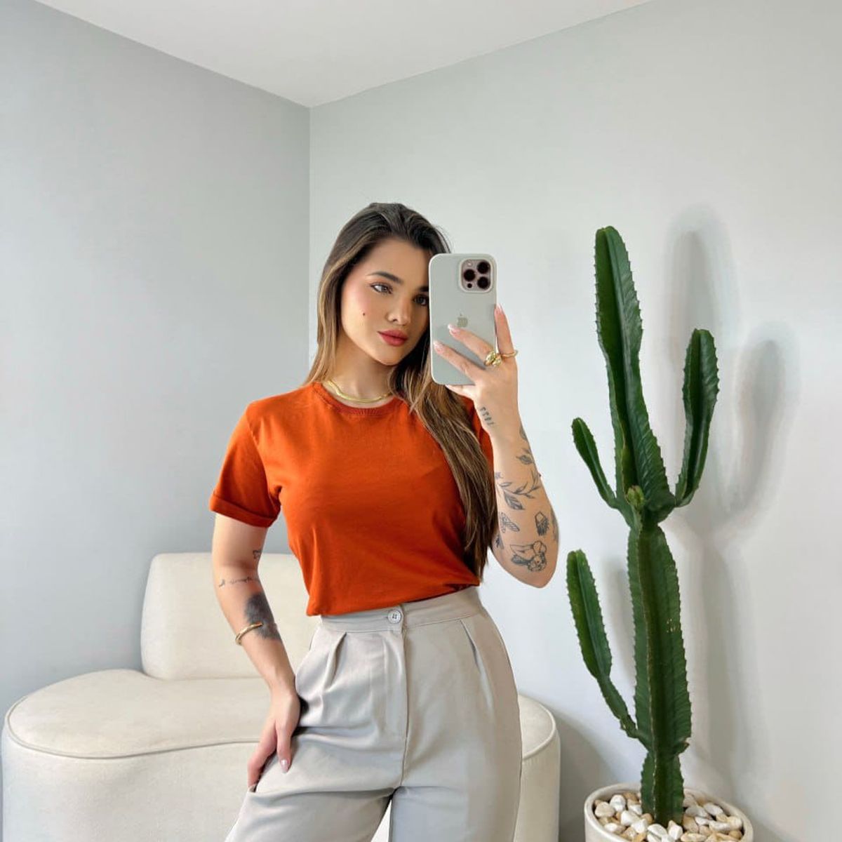 GENERICO - Polo básico manga doblada MUJER