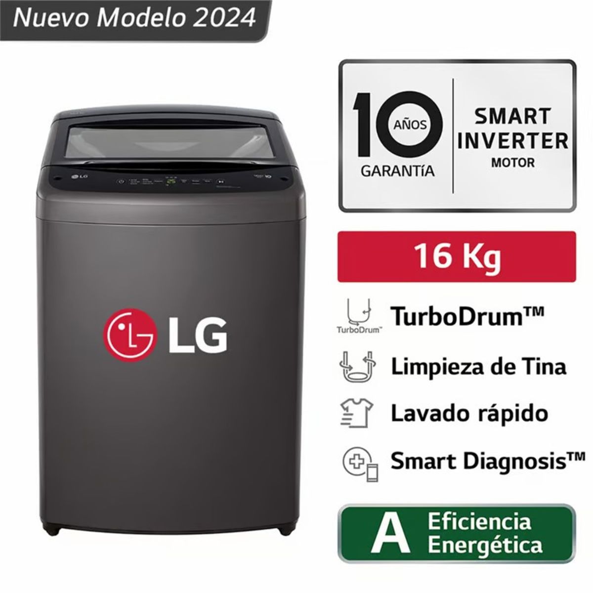 LG - Lavadora WT16BVTB 16 Kg TurboDrum Carga Superior Negro LG