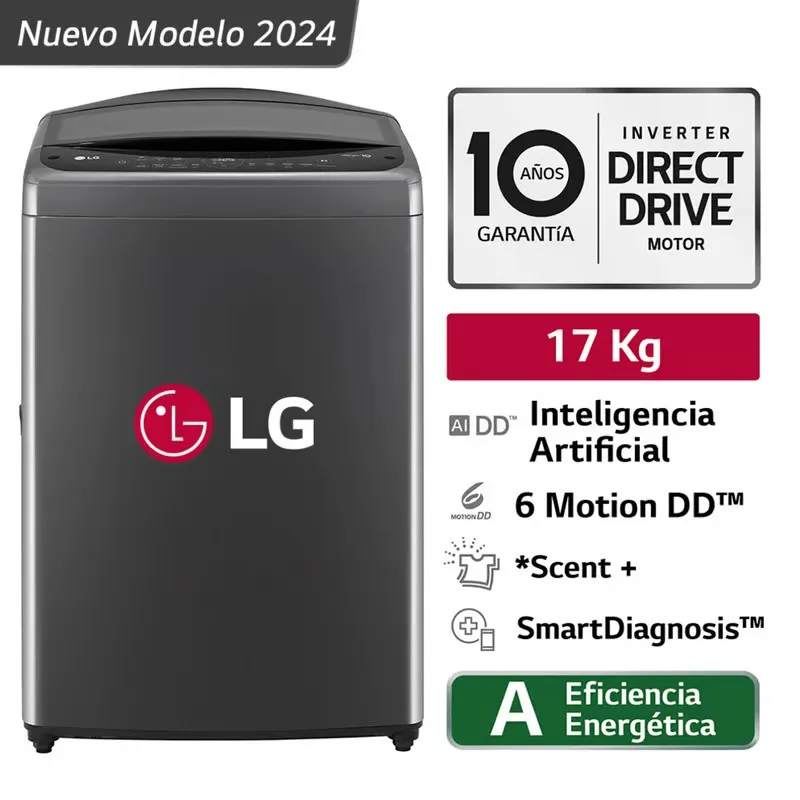 LG - Lavadora 17KG Inteligencia Artificial Carga Superior Negro Claro WT17BV6T