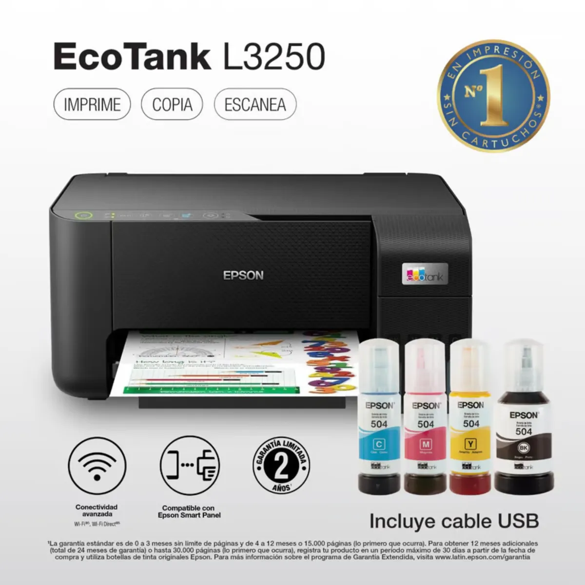 EPSON - Impresora EPSON multifuncional ECO TANK WIFI L3250