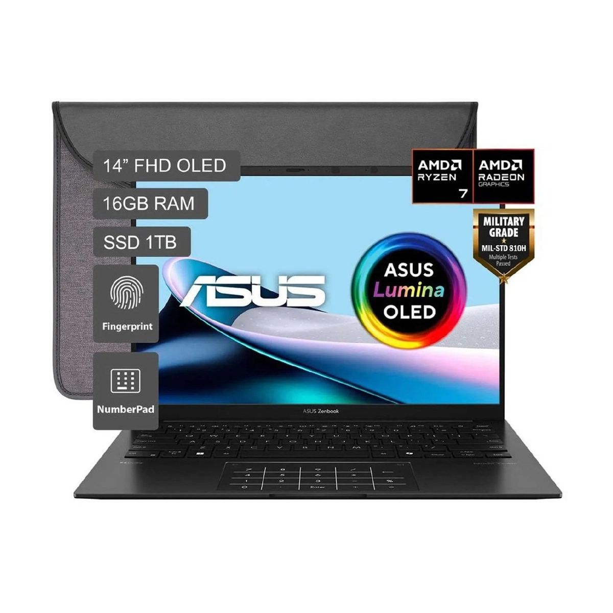 ASUS - Asus Zenbook con IA UM3406HA-QD15W 14” OLED Ryzen 7 16GB RAM 1TB SSD Windows 11 + Funda + Adaptador Red