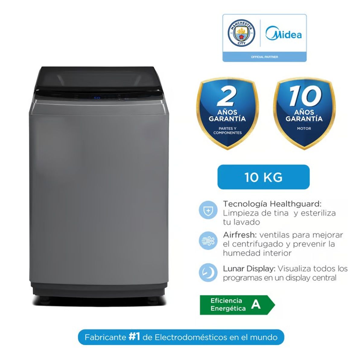 MIDEA - Lavadora Automática midea  10 kg Titanium MA200W100/G-PE