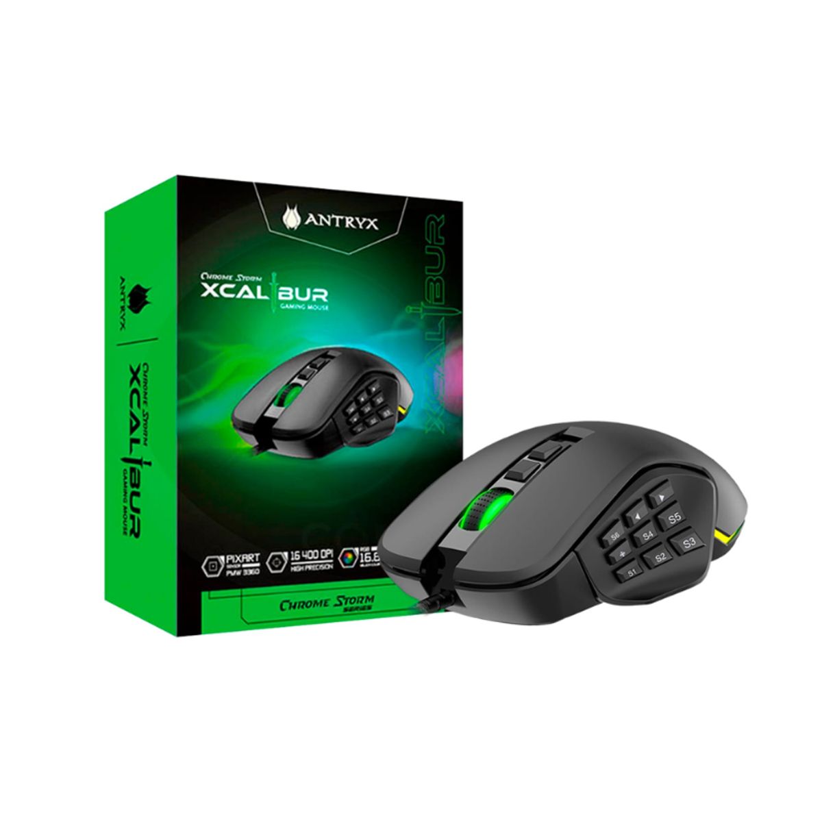 ANTRYX - Mouse Gaming Antryx Chrome Storm XCALIBUR DPI 16400 RGB AGM-CS7500K
