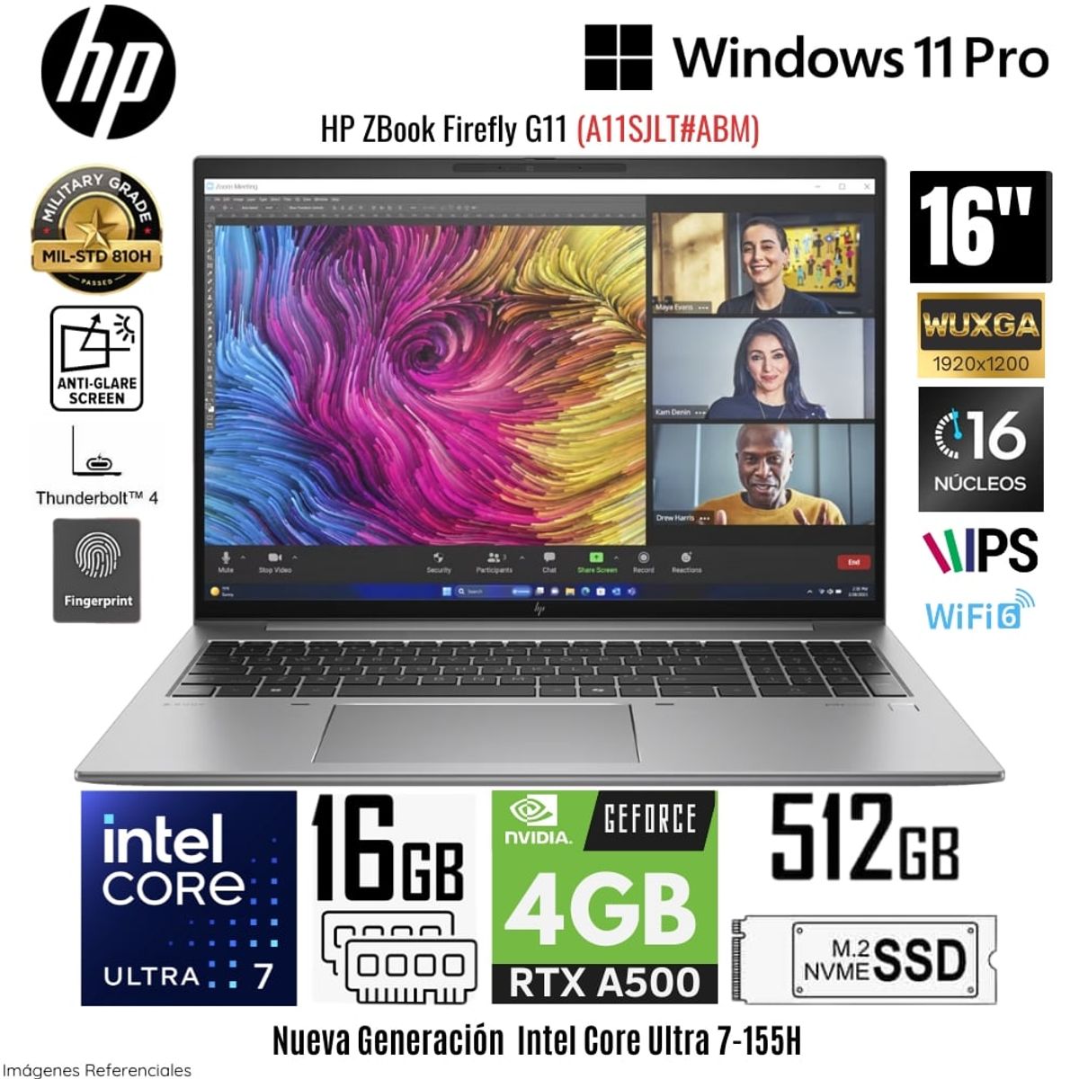 HP - Laptop HP Zbook Firefly G11 Intel Core Ultra 7-155H 16GB RAM 512GB SSD 16 WUXGA RTXA500 - (A11SJLT)