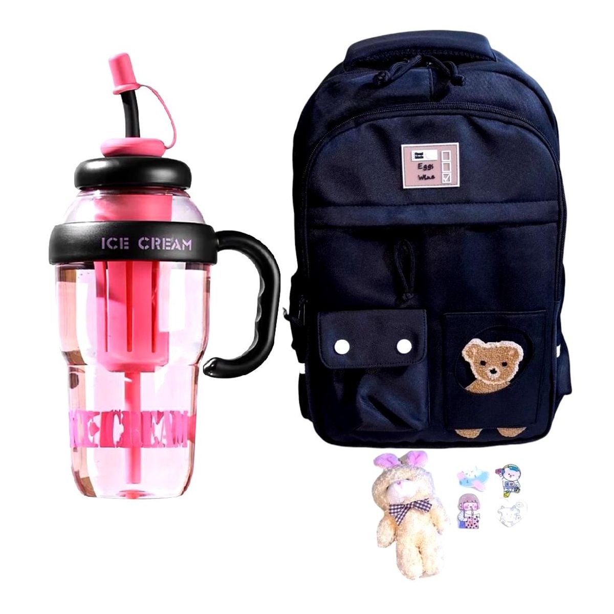 GENERICO - Mochila Kawaii porta laptop diseño Osito más botella tomatodo