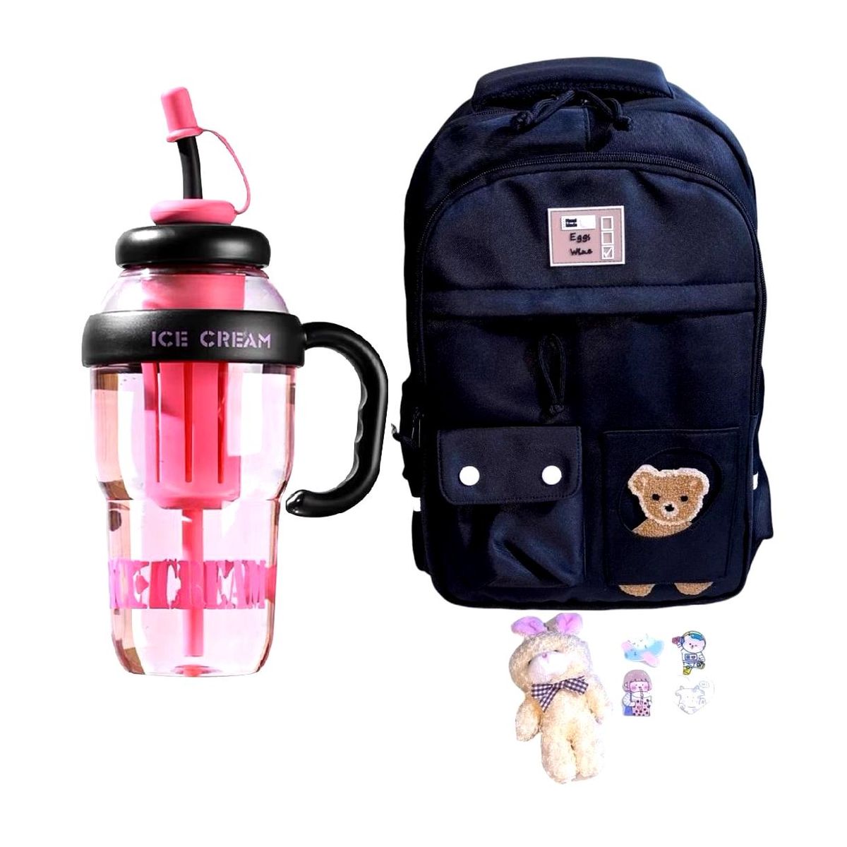 GENERICO - Mochila Kawaii porta laptop diseño Osito más botella tomatodo