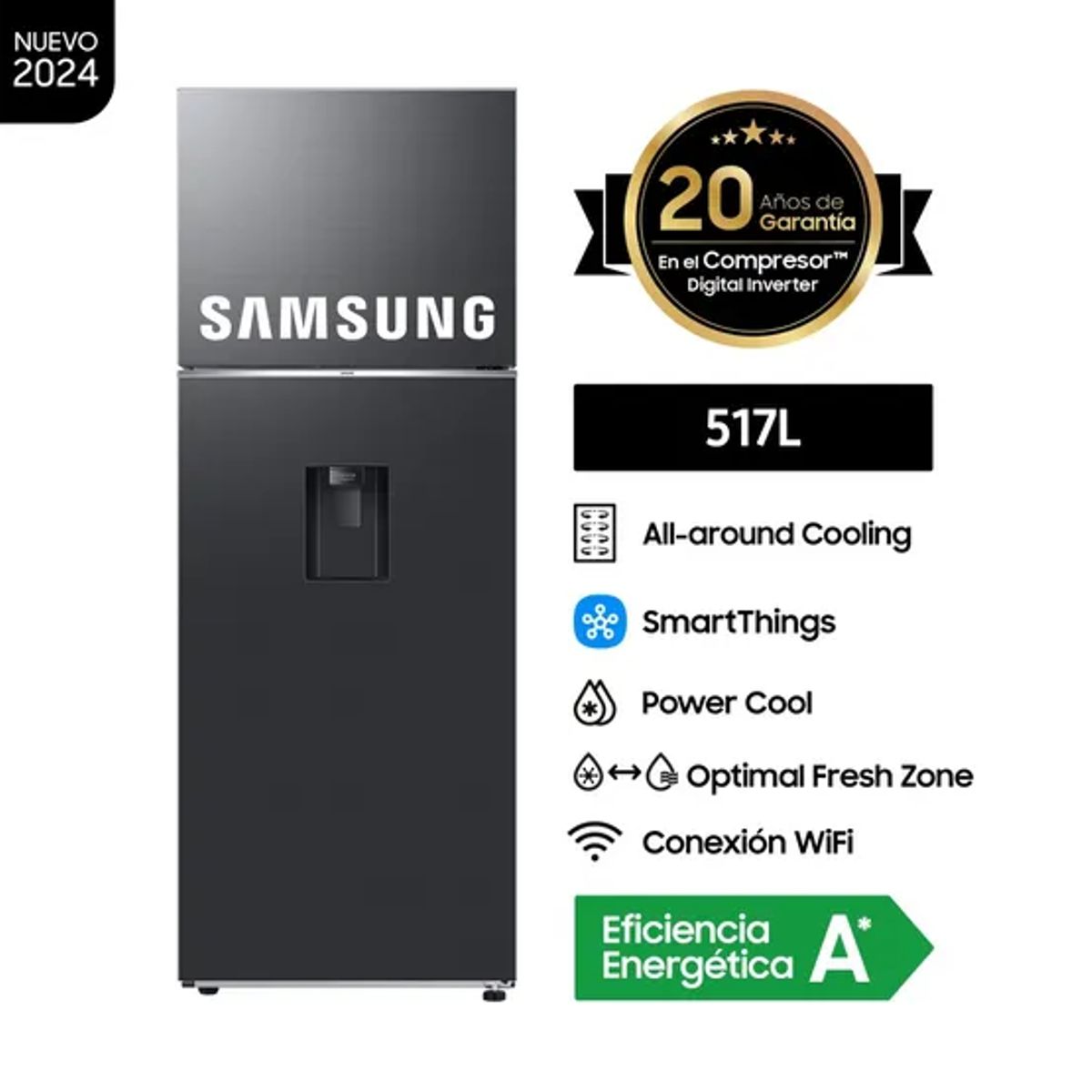 SAMSUNG - Refrigeradora Samsung Top Mount Freezer 517L Black RT53DG6750B1PE