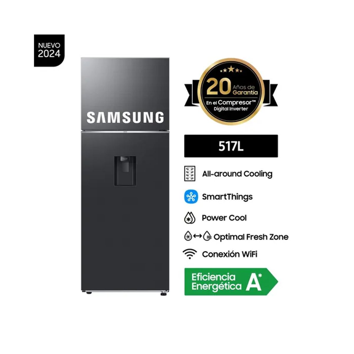 SAMSUNG - Refrigeradora Samsung Top Mount Freezer 517L Black RT53DG6750B1PE