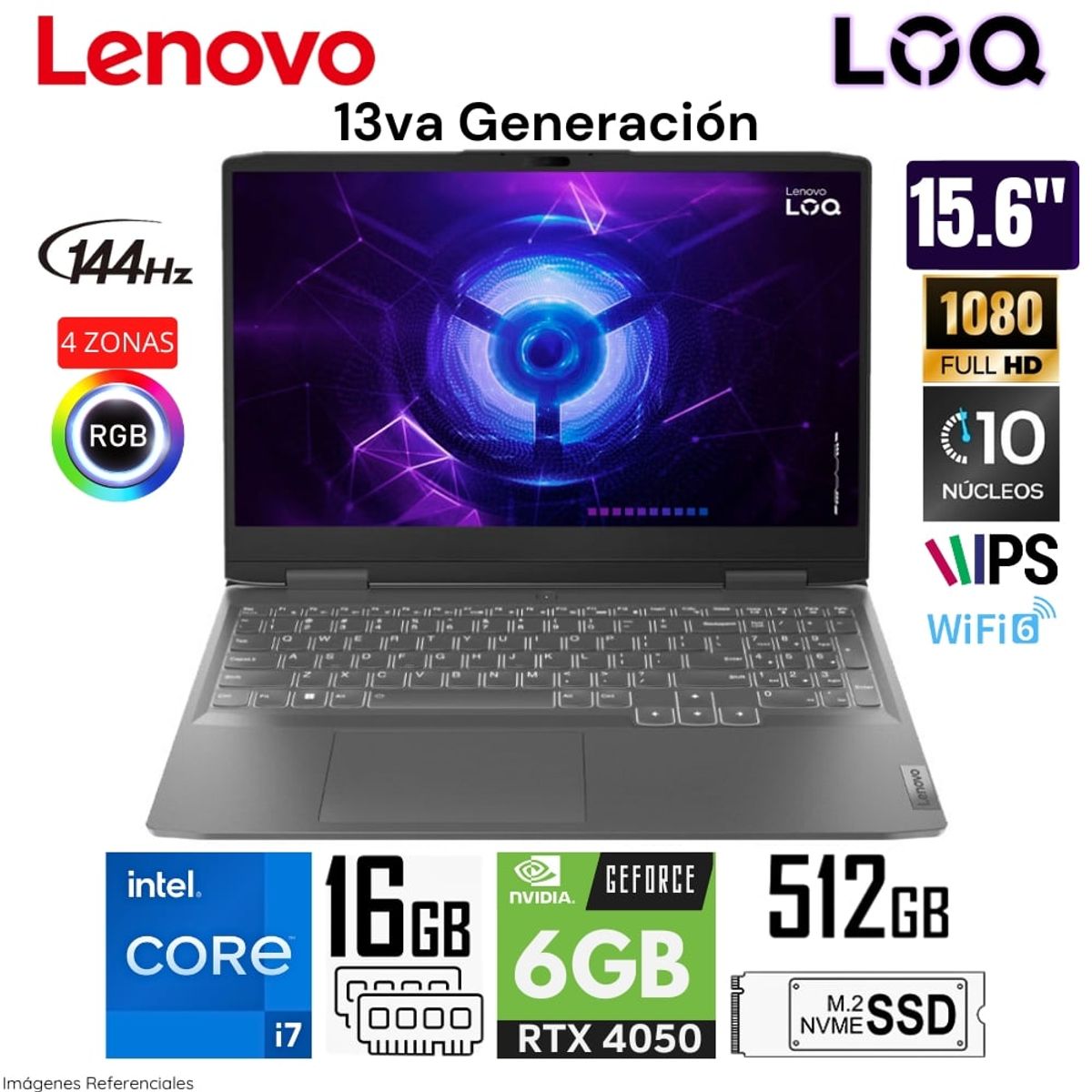LENOVO - Laptop Lenovo LOQ 15IRH8 Intel Core i7-13620H 16GB RAM 512GB SSD 15.6 FHD RTX4050-6GB 82XV00HWLM