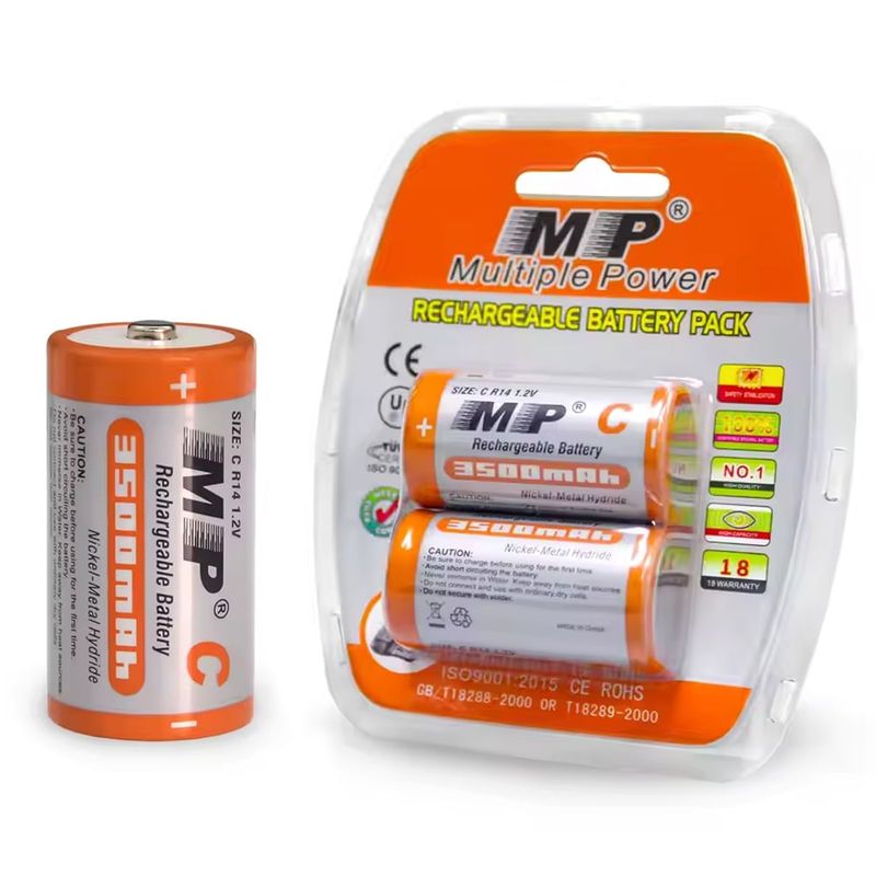 BESTON - 2 Baterias de NimH recargable Tipo C pilas 1.2V 3500mAh MP mediana