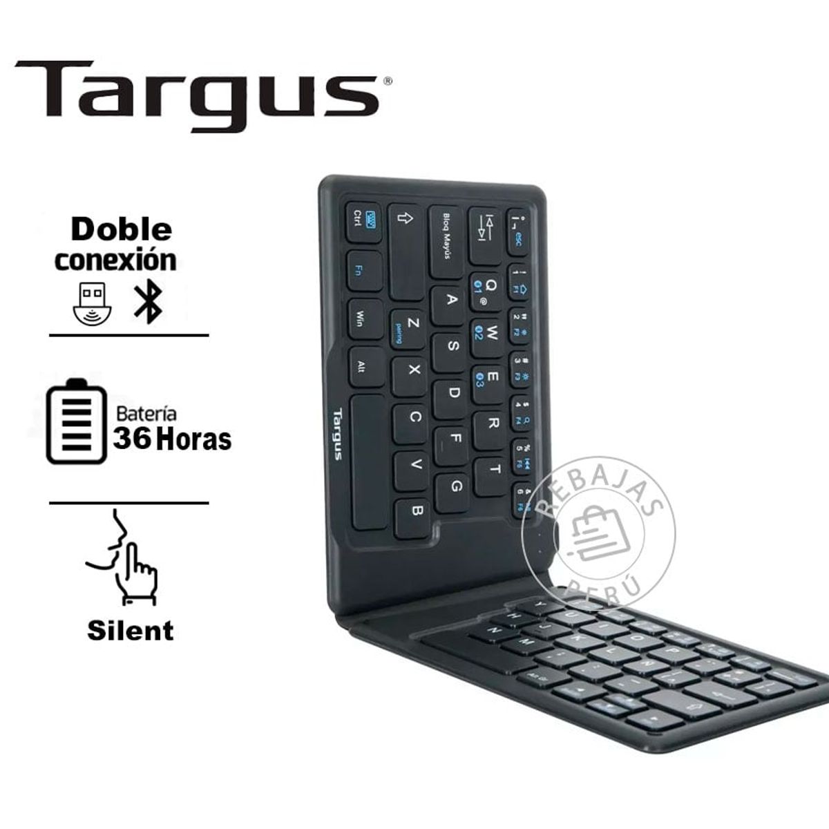 TARGUS - Teclado Targus Plegable Bluetooth  Multi-Dispositivo y Antimicrobial