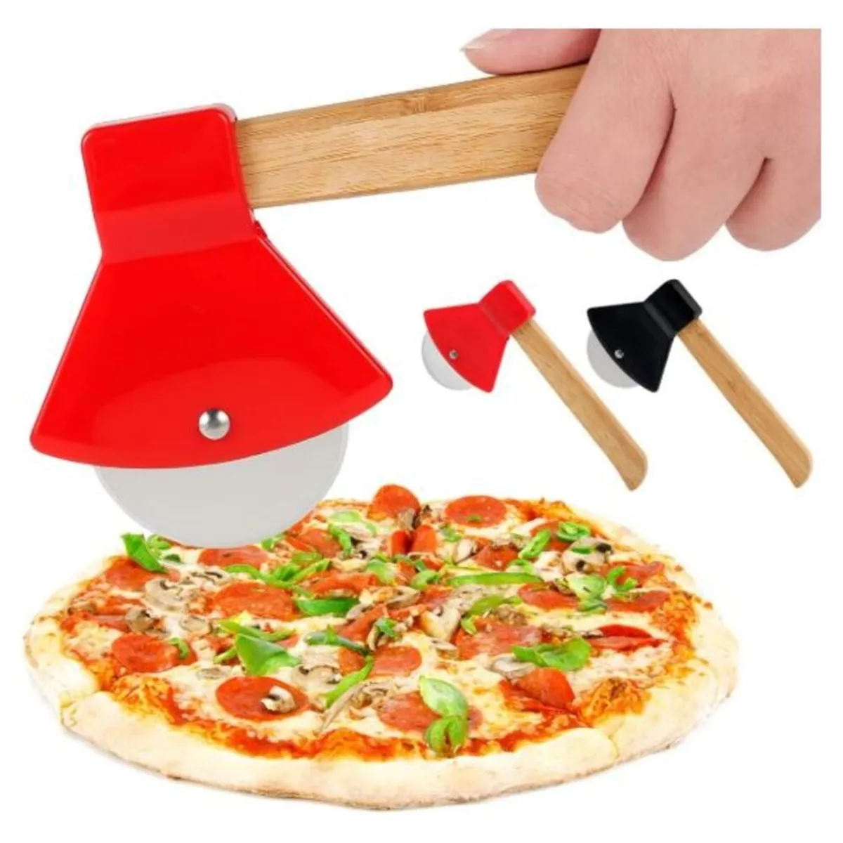 GENERICO - Cortador de pizza en forma de hacha con mango