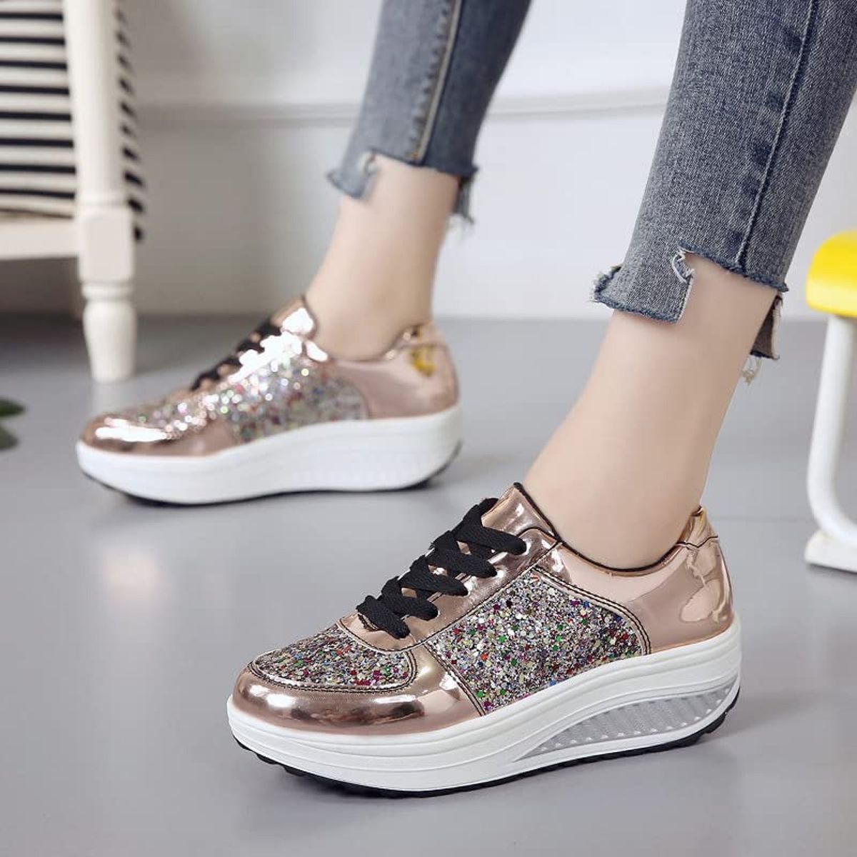 TIOZONEY - Zapatillas casuales para Mujer - Dorado