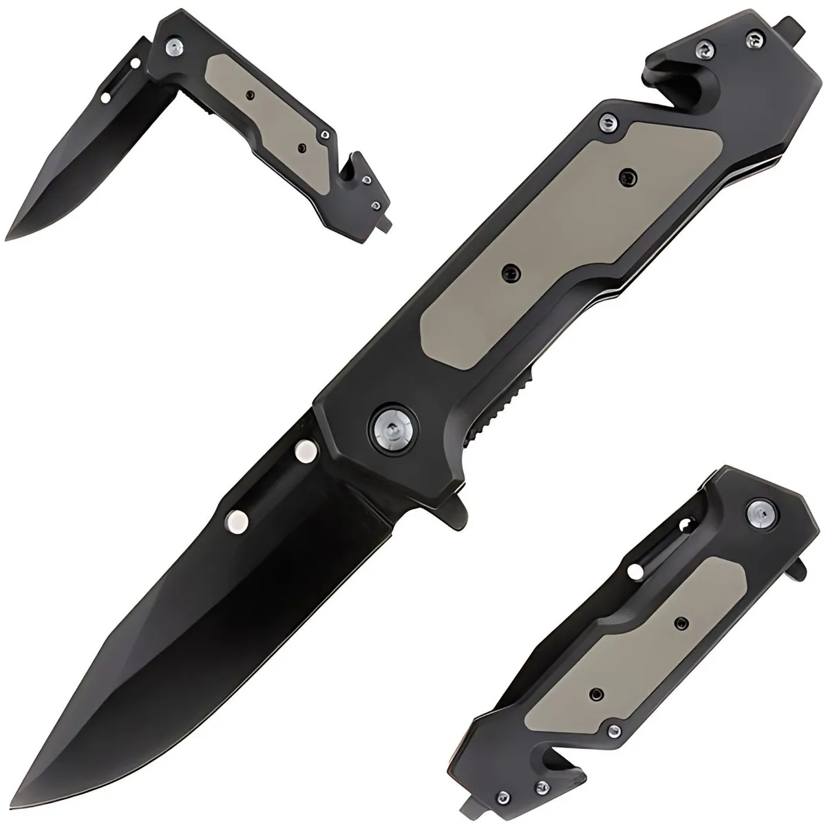 BROWNING - Navaja Acero Táctico de Bolsillo Plegable con Cortador y Rompevidrios