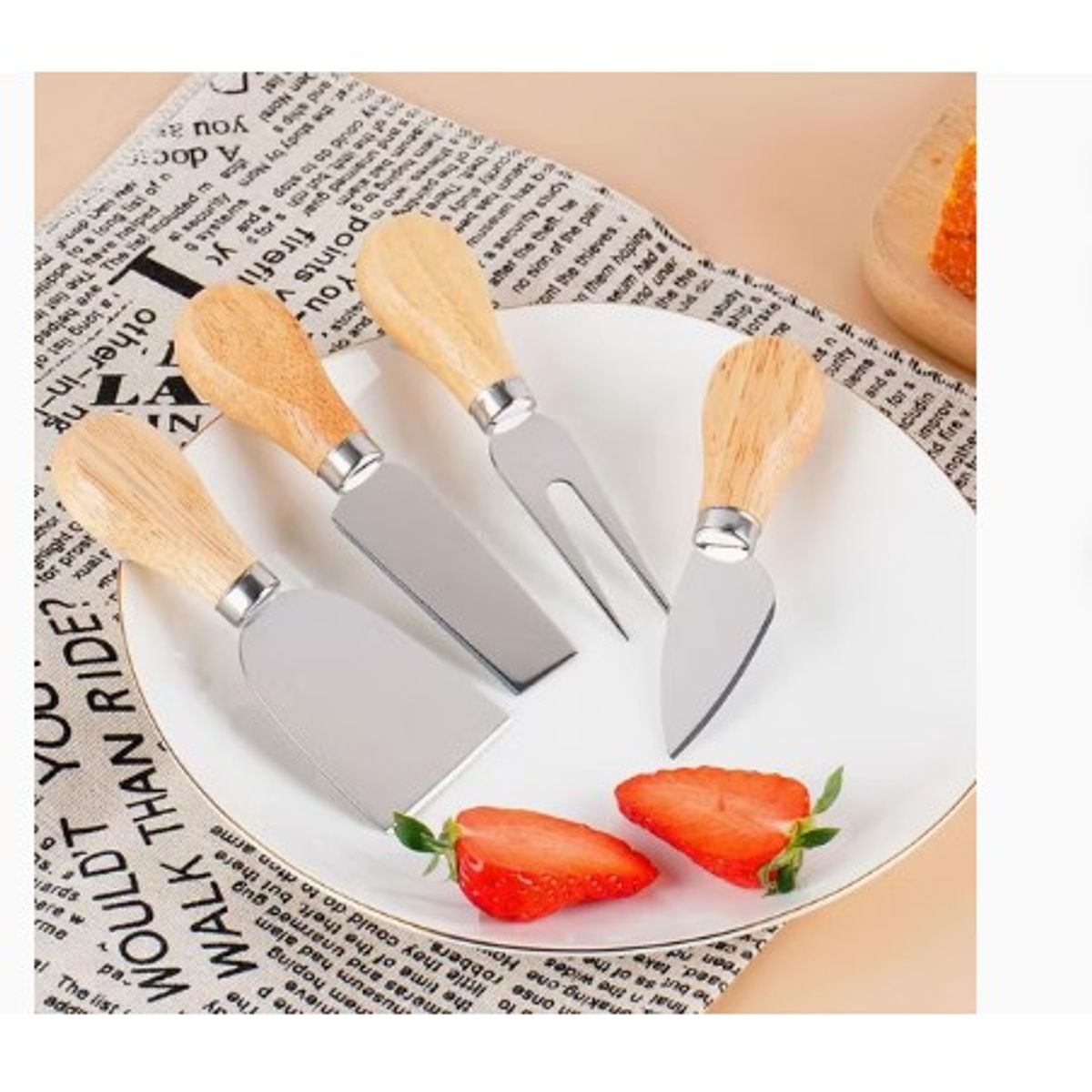 GENERICO - Set de 3 Mini Cuchillos para Queso con Mango de Madera