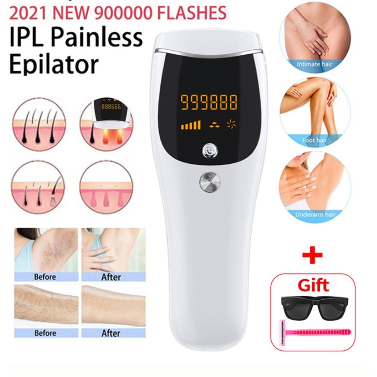 TIOZONEY - Depiladora láser IPL 990000 profesional y sin dolor para mujer en casa